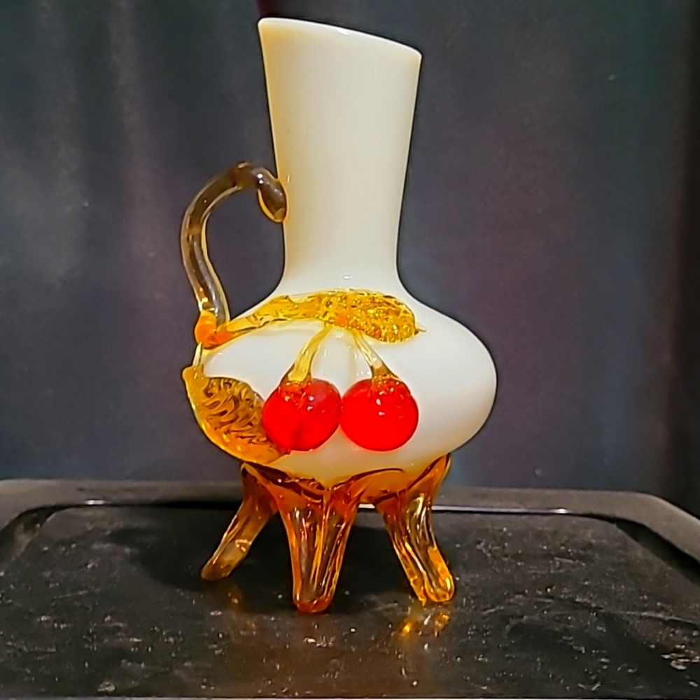 Vintage Custard Glass Cherries Vase